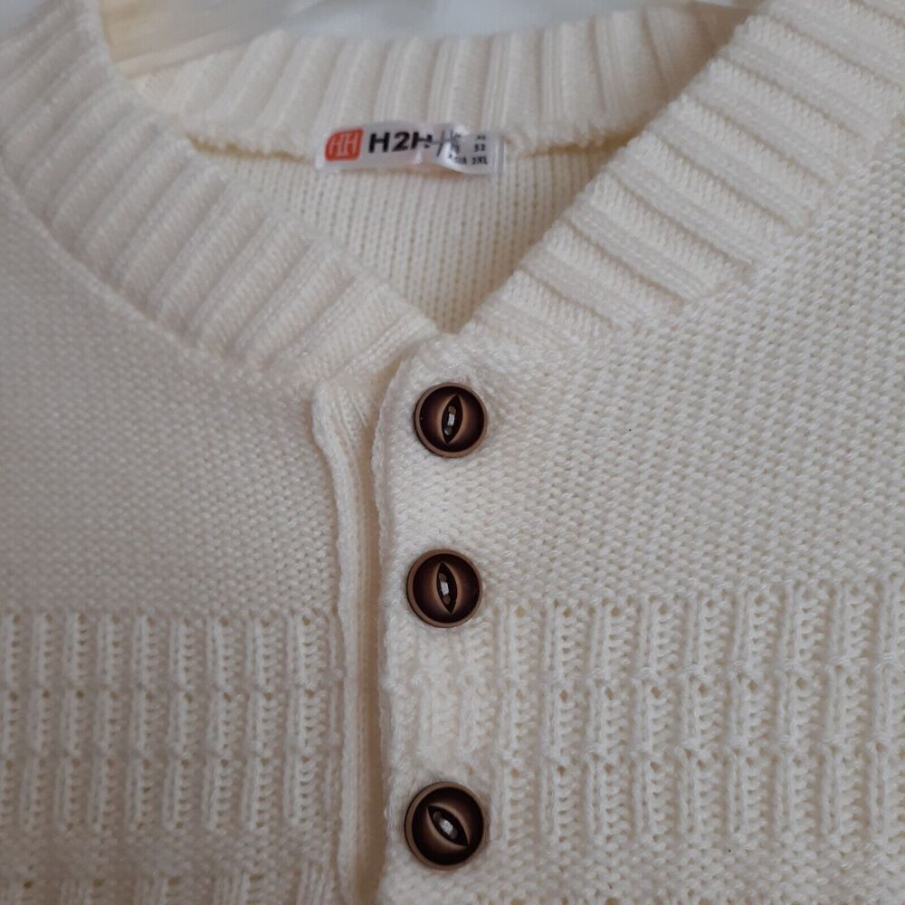 Men's Ivory Long Sleeve Henley Style Pullover Sweater Size XL Lightweight - Picture 2 of 7